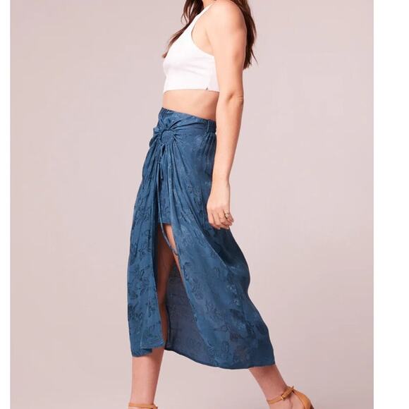 Band of the Free Celene Deep Teal Layered Midi Skirt XS Front Slit Tie Boho NEW - Picture 3 of 8